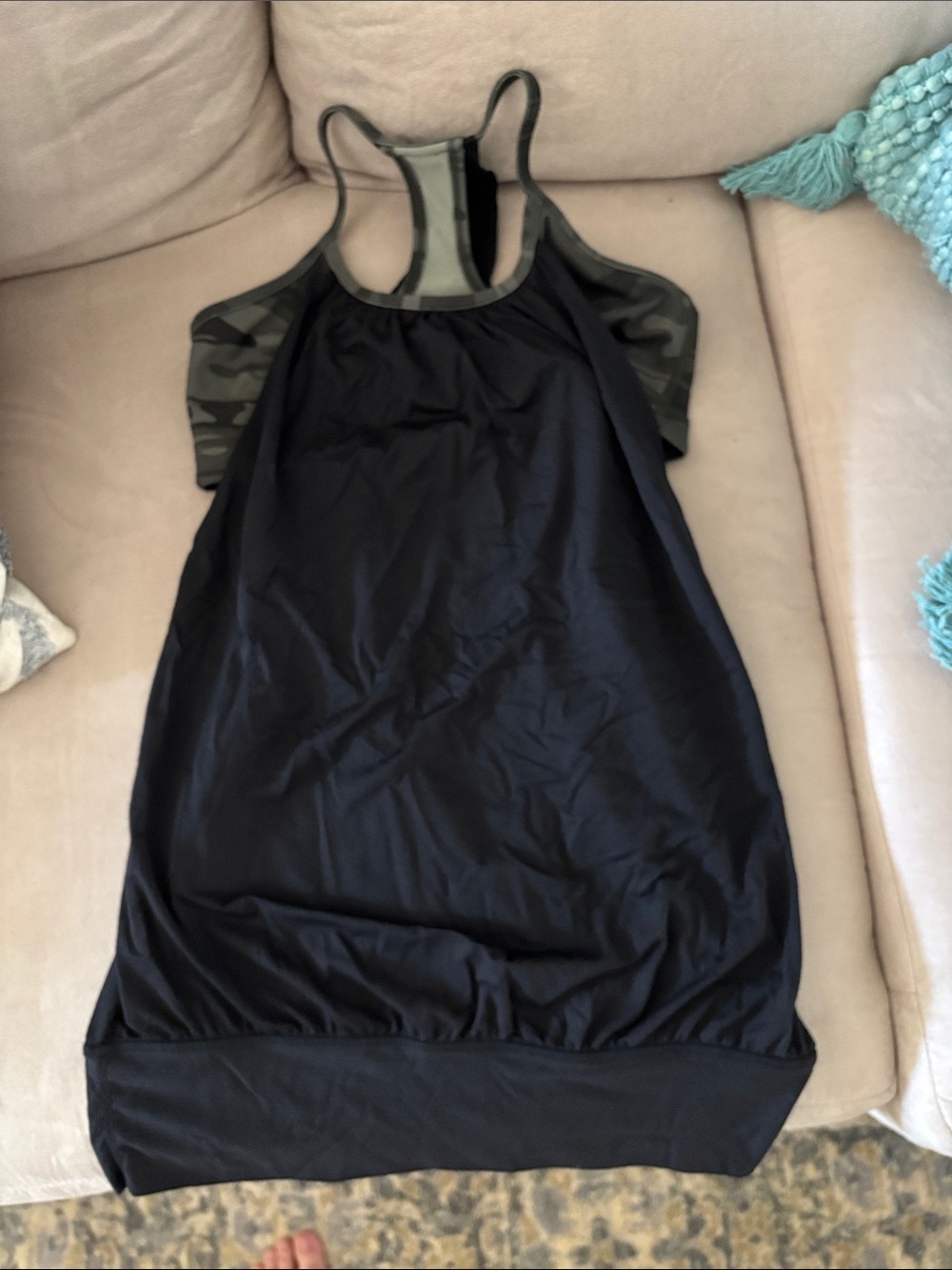 lululemon athletica Black Tank Top with Green Camo Straps